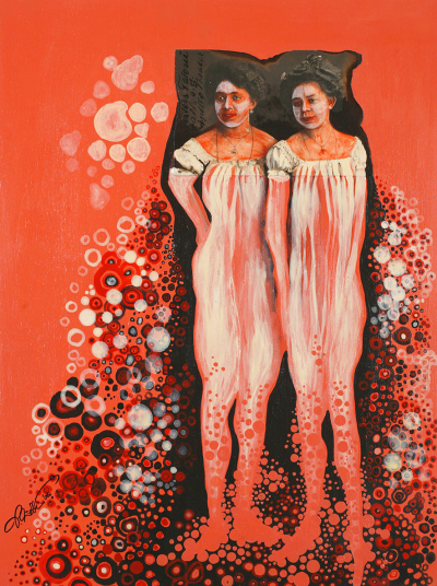 Timeline 9, mixed media on wooden body, 30 x 40 cm