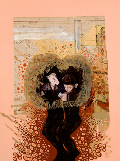Timeline 22, mixed media on wooden body, 30 x 40 cm