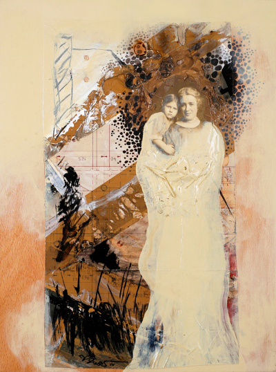 Timeline 14, mixed media on wooden body, 40 x 30 cm