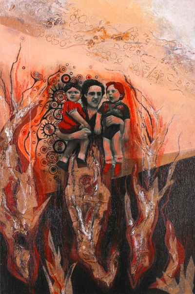 Timeline 27, mixed media on wooden body, 30 x 20 cm
